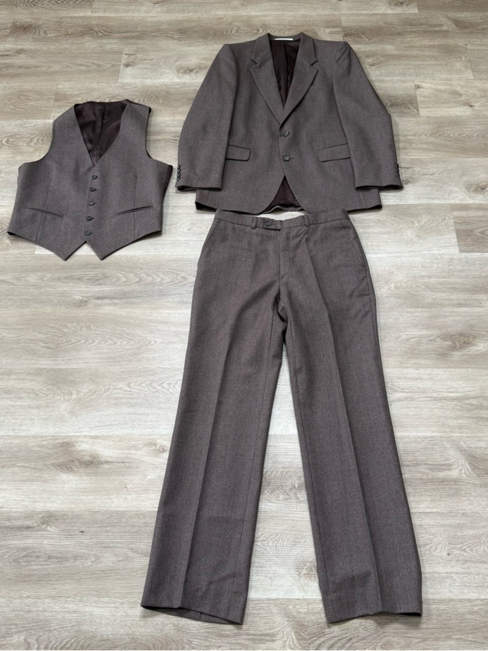 Vintage 1970s Yves Saint Laurent YSL 3 Piece Suit 38R 32x32 Made In France Brown